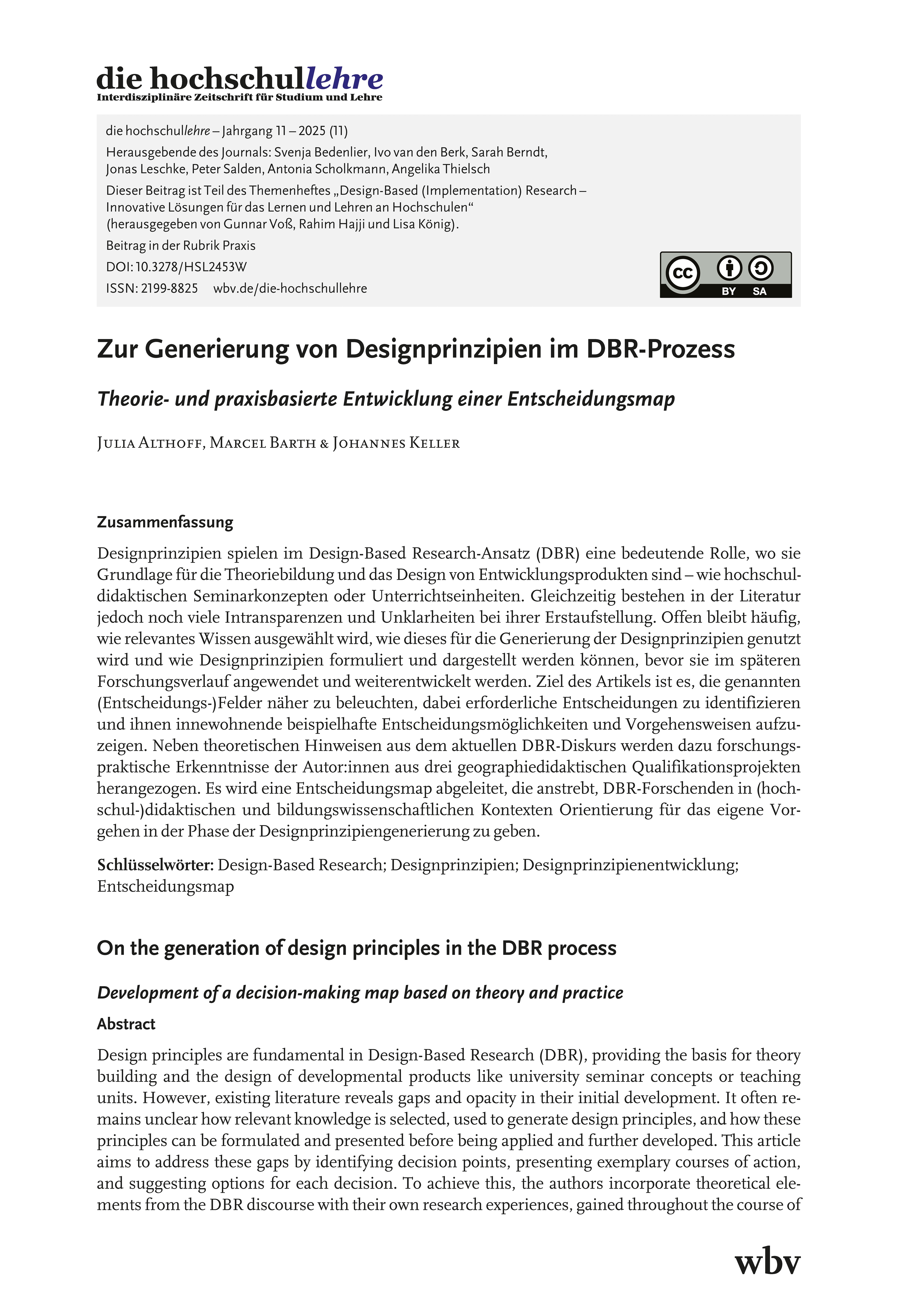 Zur Generierung von Designprinzipien im DBR-Prozess. Theorie- und praxisbasierte Entwicklung einer Entscheidungsmap