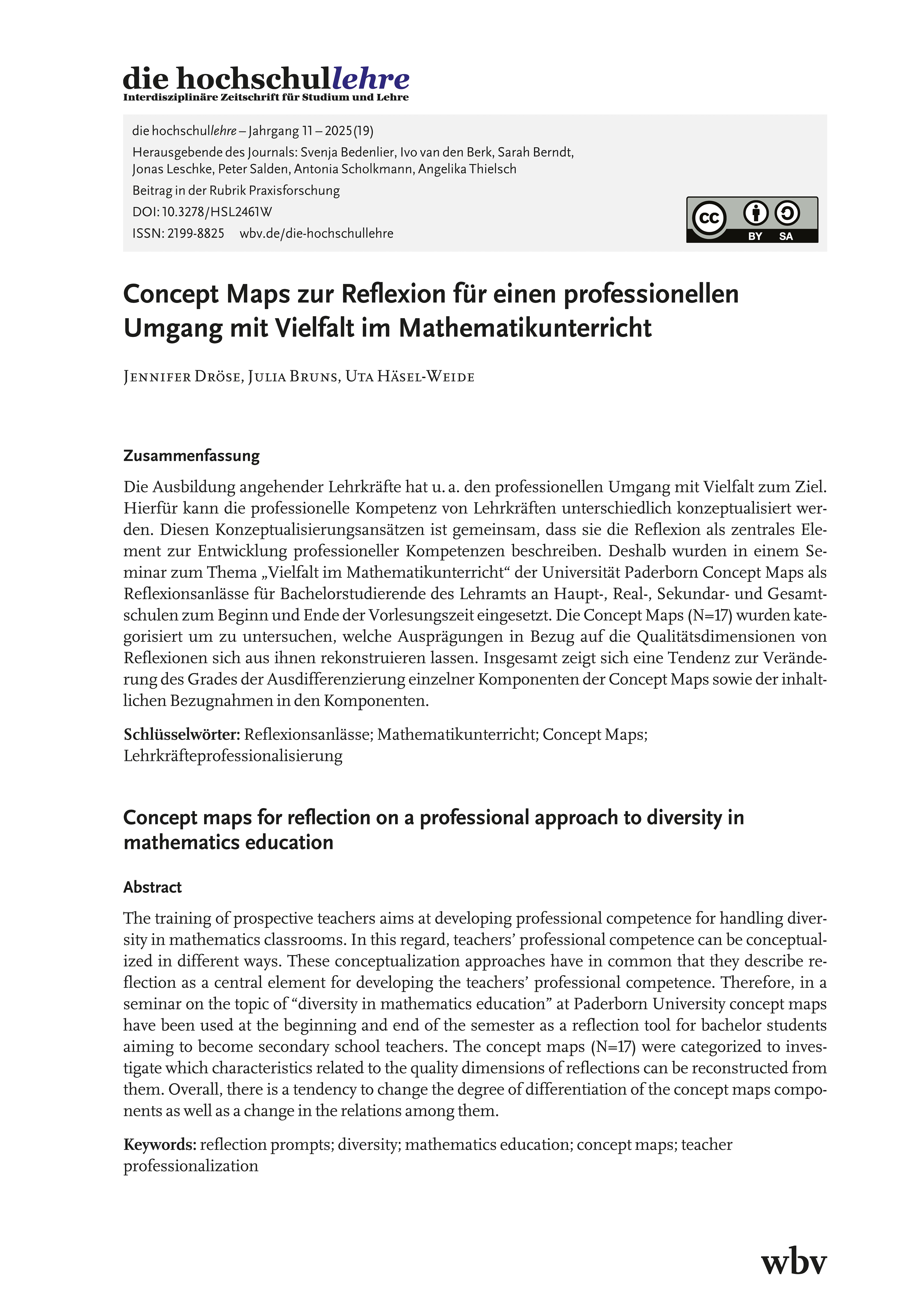Concept Maps zur Reflexion für einen professionellen Umgang mit Vielfalt im Mathematikunterricht