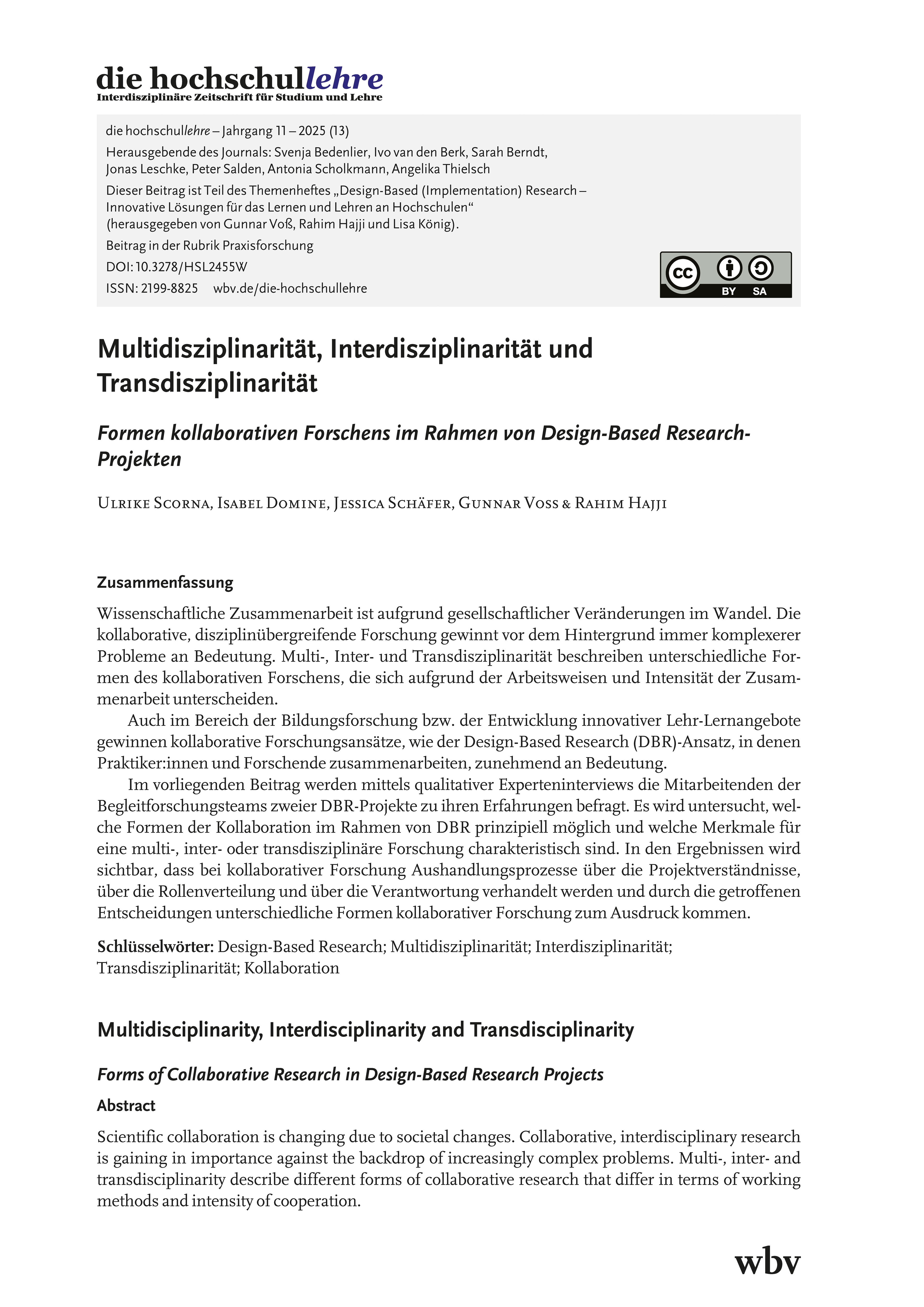 Multidisziplinarität, Interdisziplinarität und Transdisziplinarität. Formen kollaborativen Forschens im Rahmen von Design-Based Research- Projekten