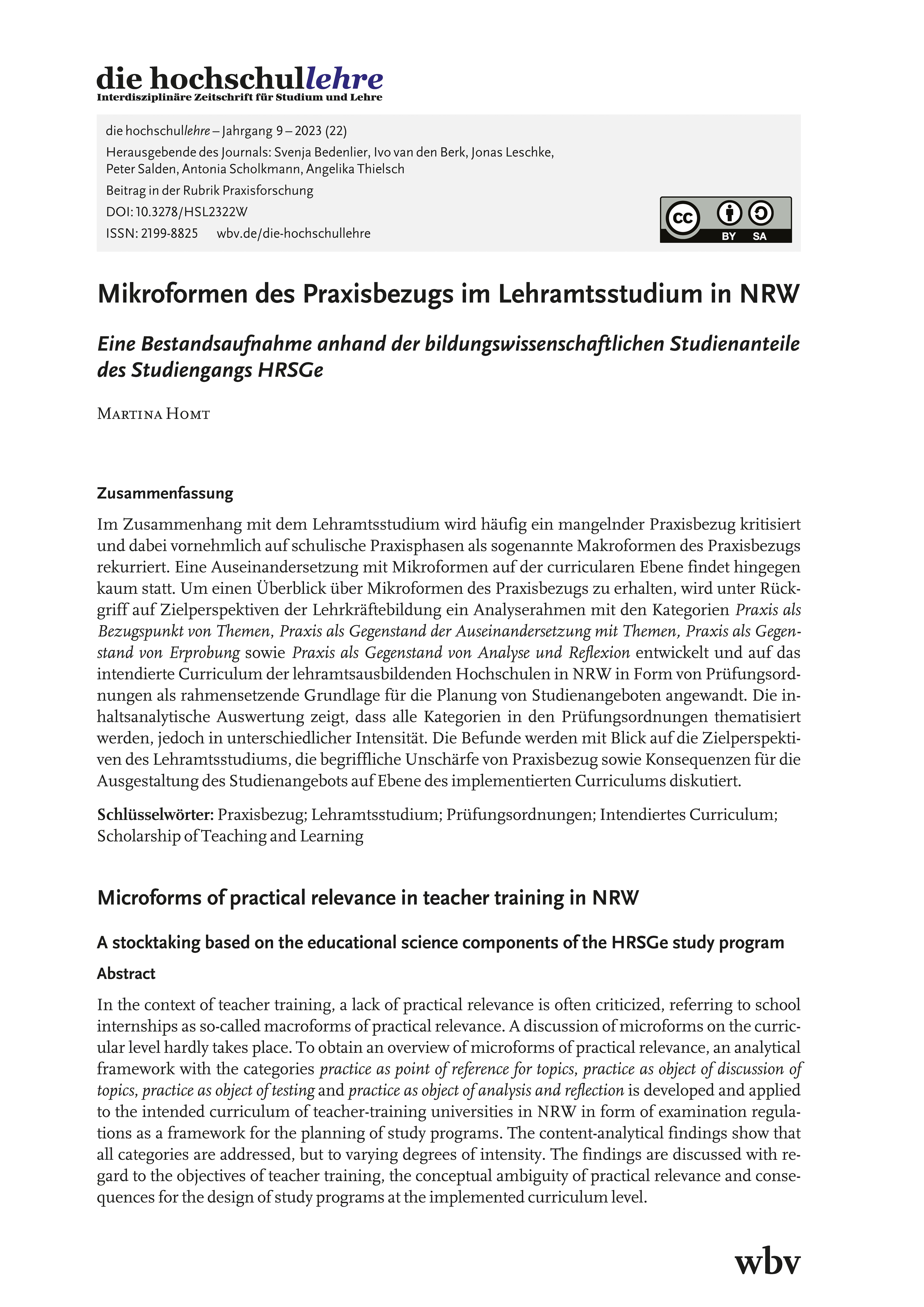 Mikroformen des Praxisbezugs im Lehramtsstudium in NRW. Eine Bestandsaufnahme anhand der bildungswissenschaftlichen Studienanteile des Studiengangs HRSGe