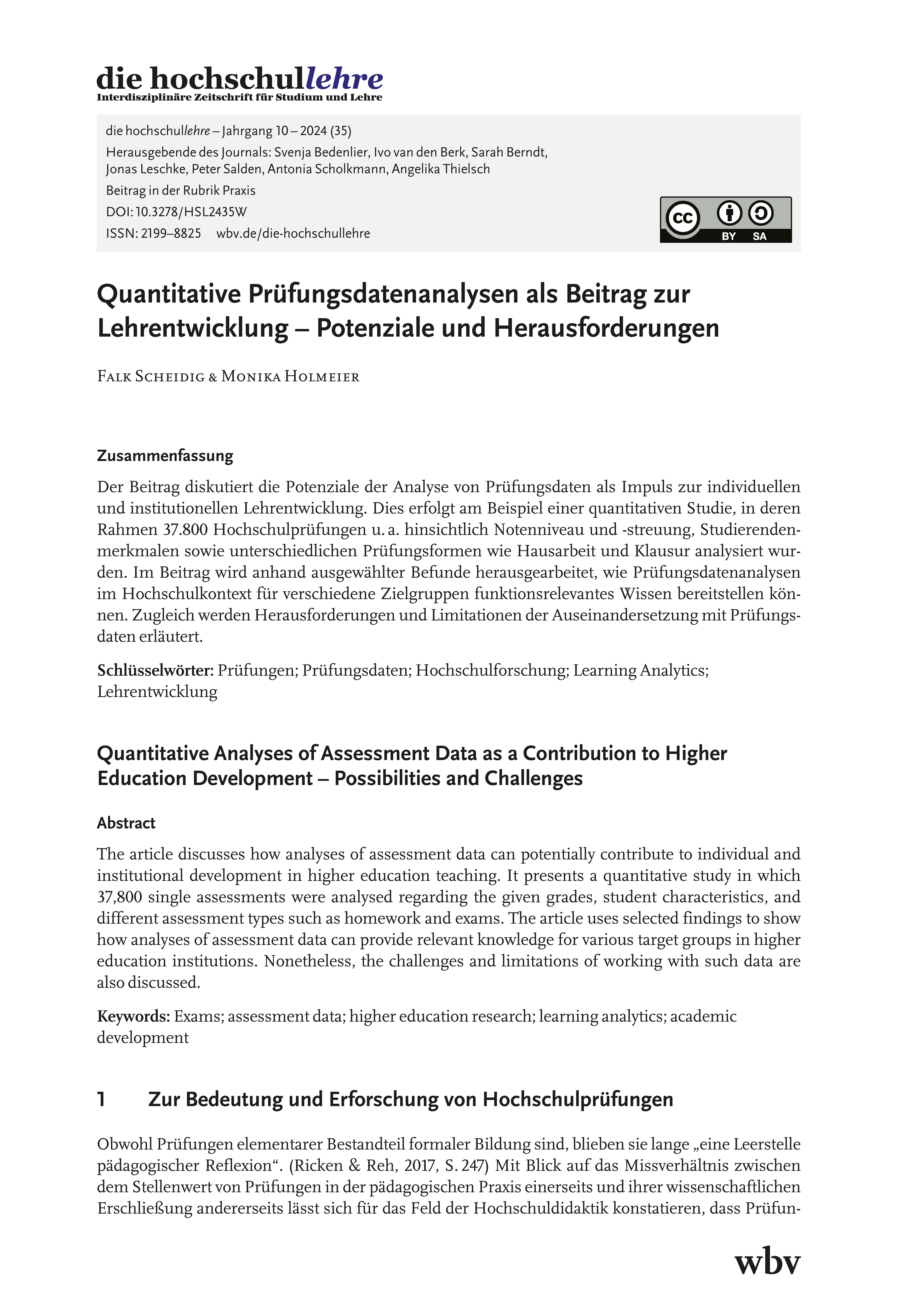 Quantitative Prüfungsdatenanalysen als Beitrag zur Lehrentwicklung – Potenziale und Herausforderungen