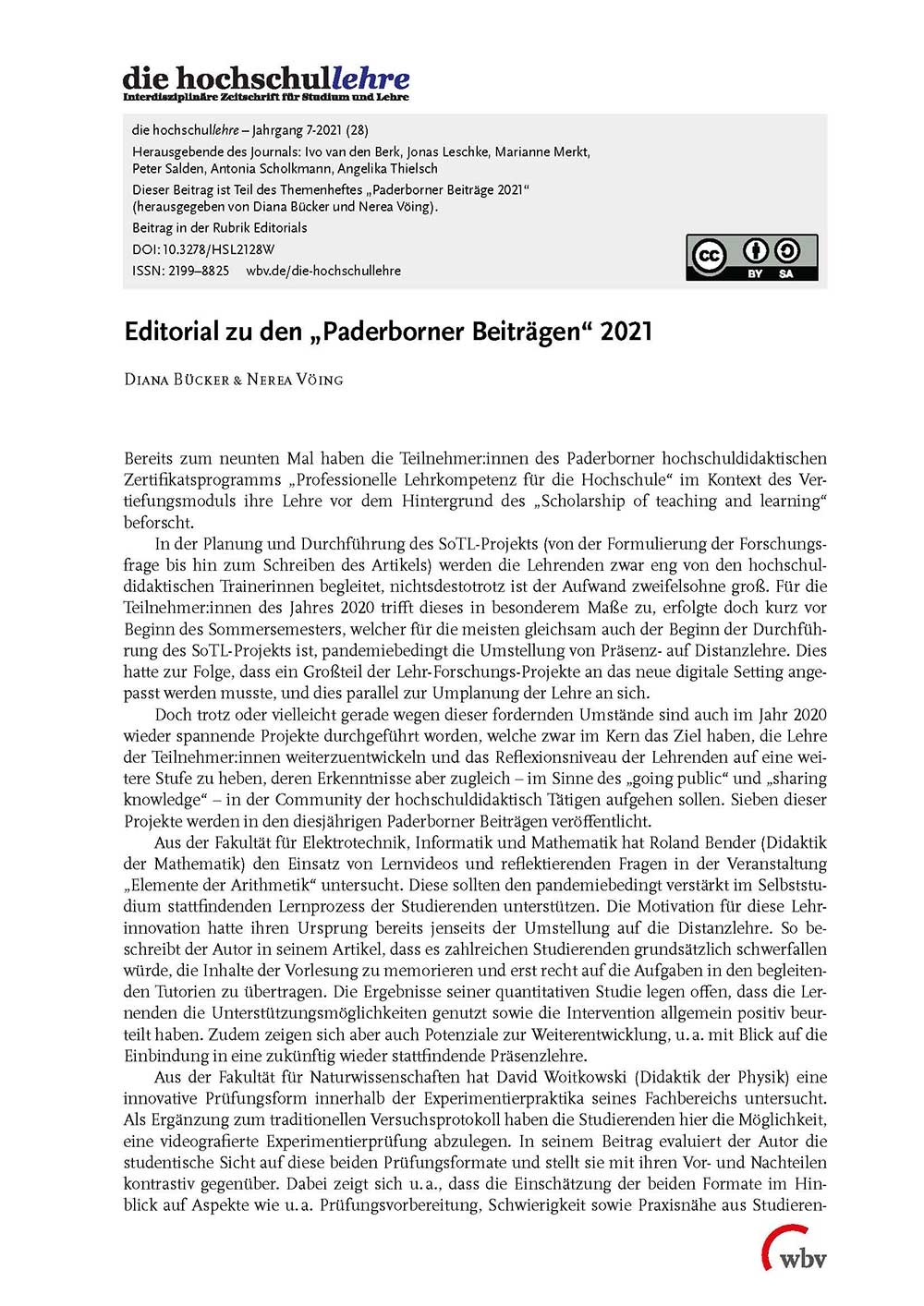 Editorial zu den "Paderborner Beiträgen" 2021