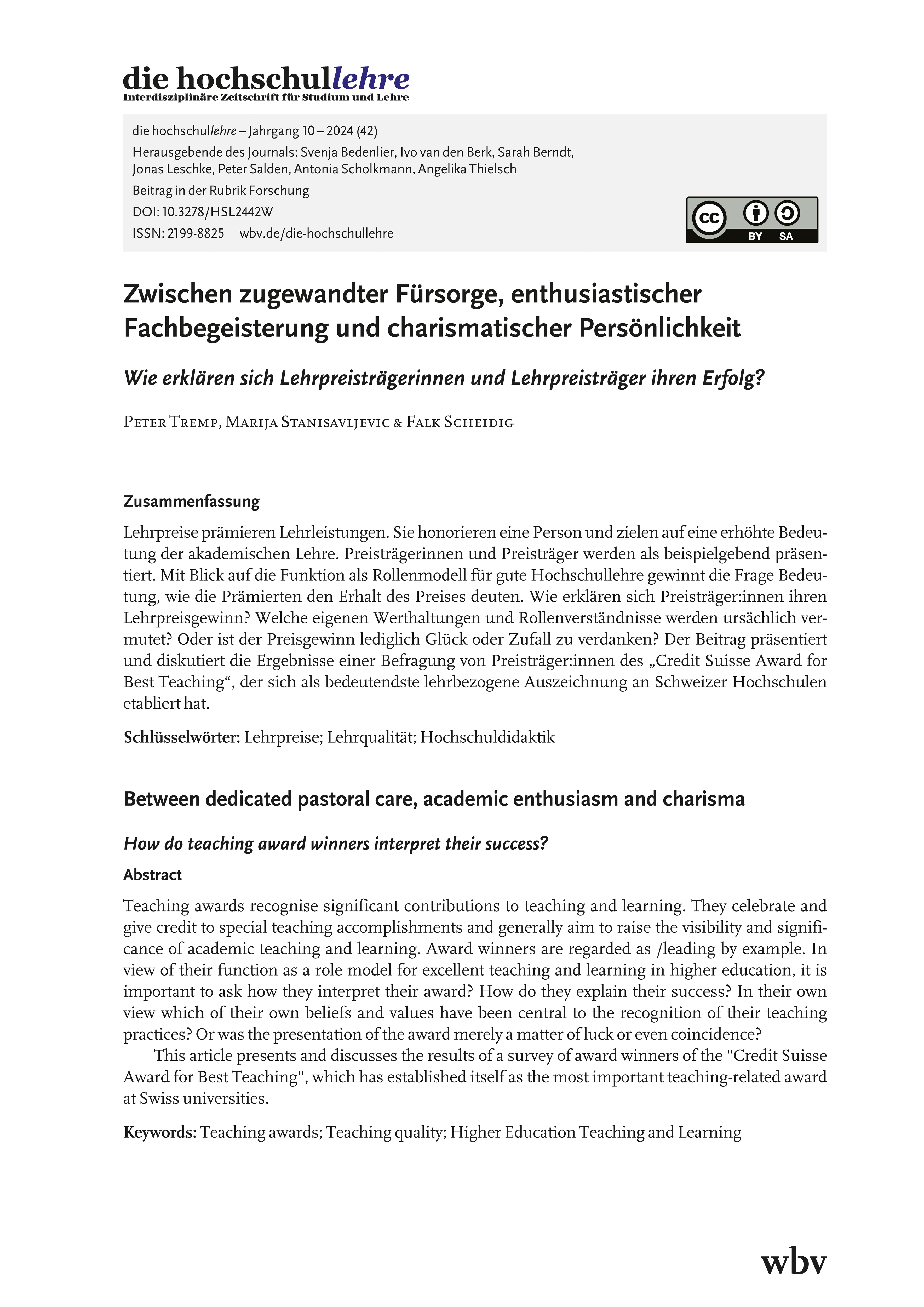 Zwischen zugewandter Fürsorge, enthusiastischer Fachbegeisterung und charismatischer Persönlichkeit. Wie erklären sich Lehrpreisträgerinnen und Lehrpreisträger ihren Erfolg?