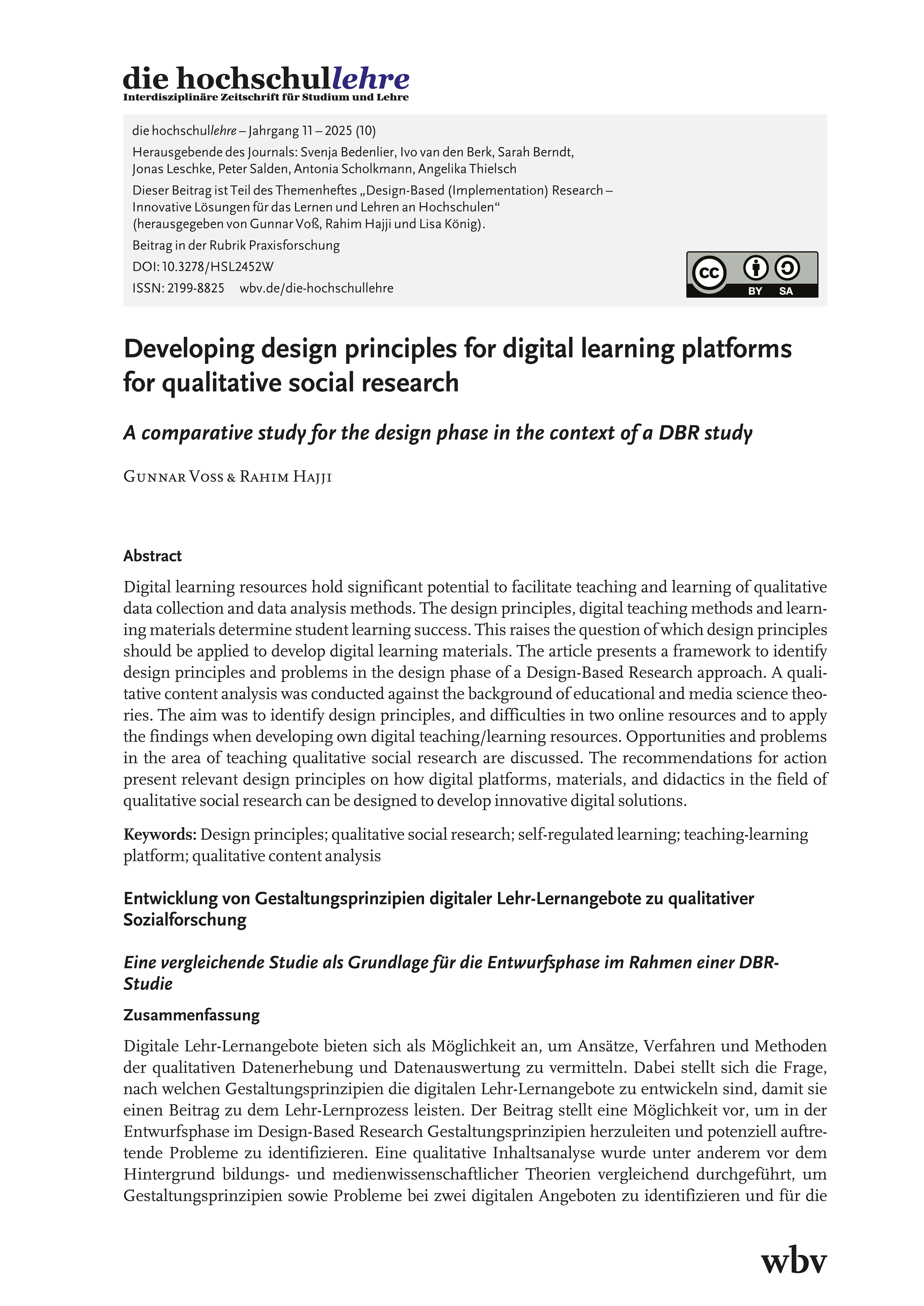 Developing design principles for digital learning platforms for qualitative social research. A comparative study for the design phase in the context of a DBR study