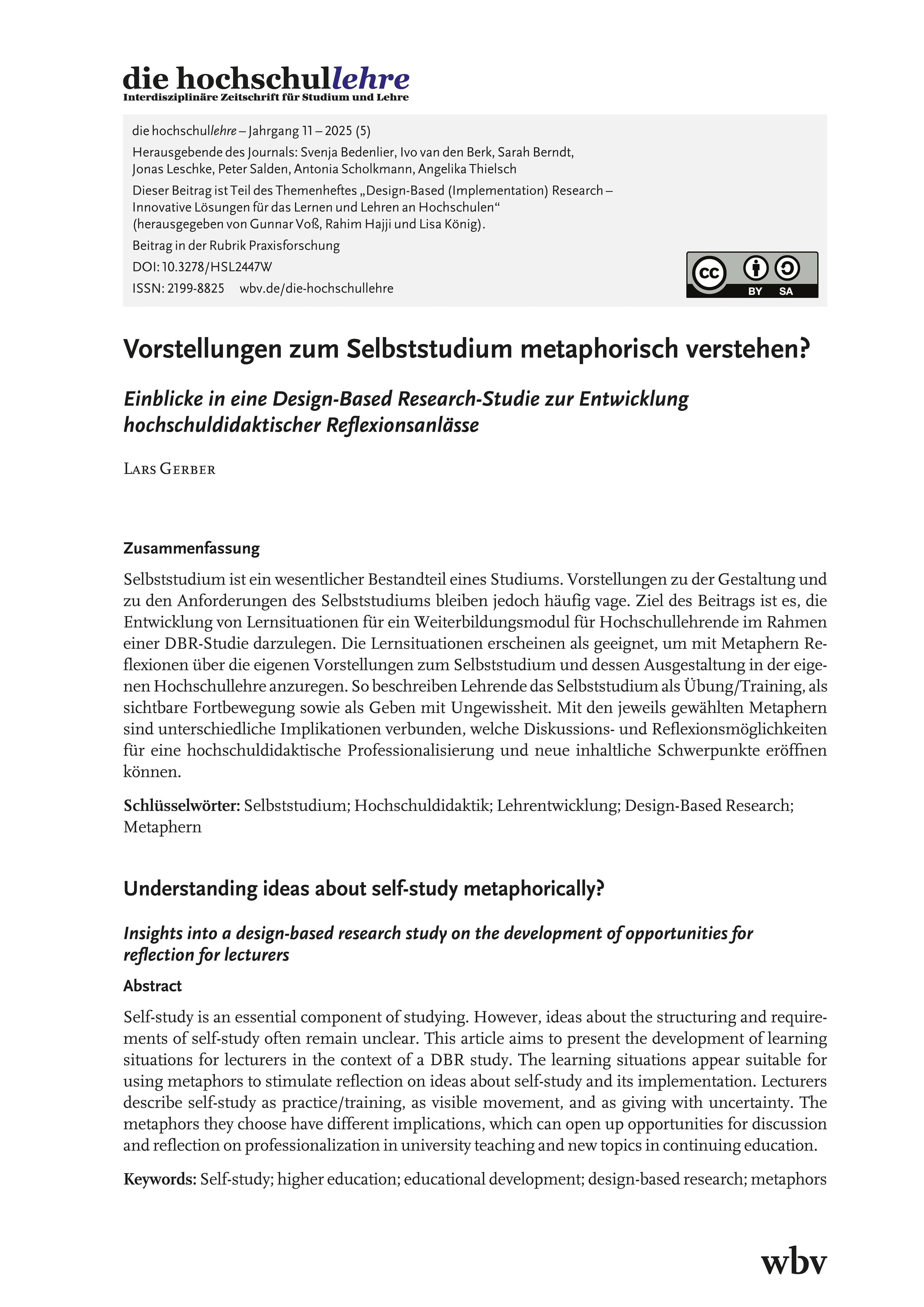 Vorstellungen zum Selbststudium metaphorisch verstehen? Einblicke in eine Design-Based Research-Studie zur Entwicklung hochschuldidaktischer Reflexionsanlässe