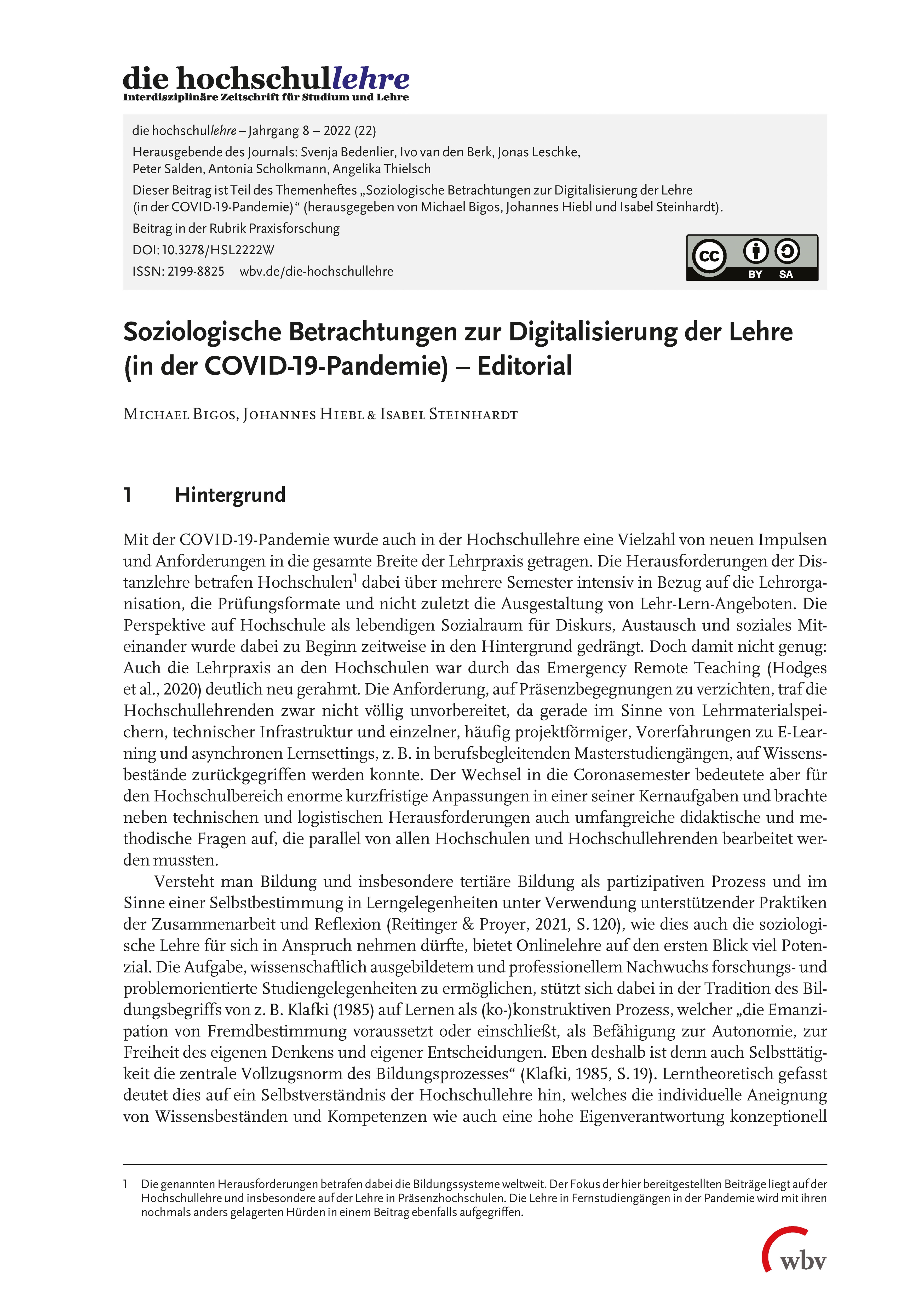 Soziologische Betrachtungen zur Digitalisierung der Lehre (in der COVID-19-Pandemie). Editorial