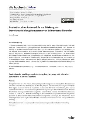 Evaluation eines Lehrmoduls zur Stärkung der Demokratiebildungskompetenz von Lehramtsstudierenden