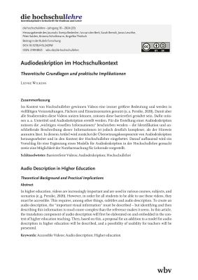 Audiodeskription im Hochschulkontext. Theoretische Grundlagen und praktische Implikationen