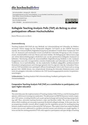 Kollegiale Teaching Analysis Polls (TAP) als Beitrag zu einer partizipativen offenen Hochschullehre