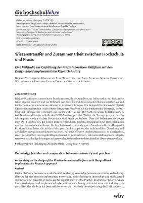 Wissenstransfer und Zusammenarbeit zwischen Hochschule und Praxis. Eine Fallstudie zur Gestaltung der Praxis-Innovation-Plattform mit dem Design-Based Implementation Research-Ansatz