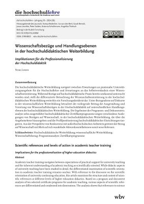 Wissenschaftsbezüge und Handlungsebenen in der hochschuldidaktischen Weiterbildung. Implikationen für die Professionalisierung der Hochschuldidaktik